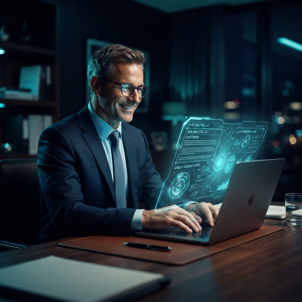 Con GiuristAI: professionista che lavora affiancato da un assistente di intelligenza artificiale
